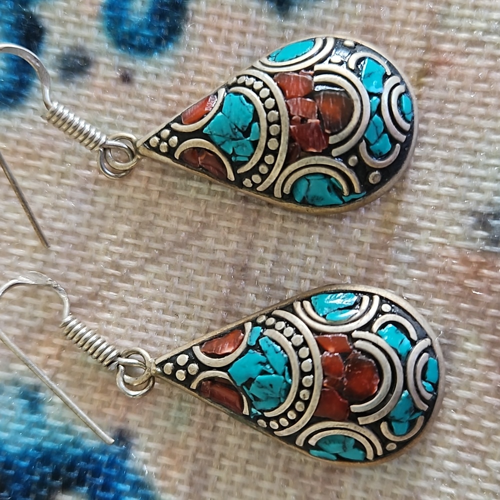 Vintage Turquoise & Coral Earrings